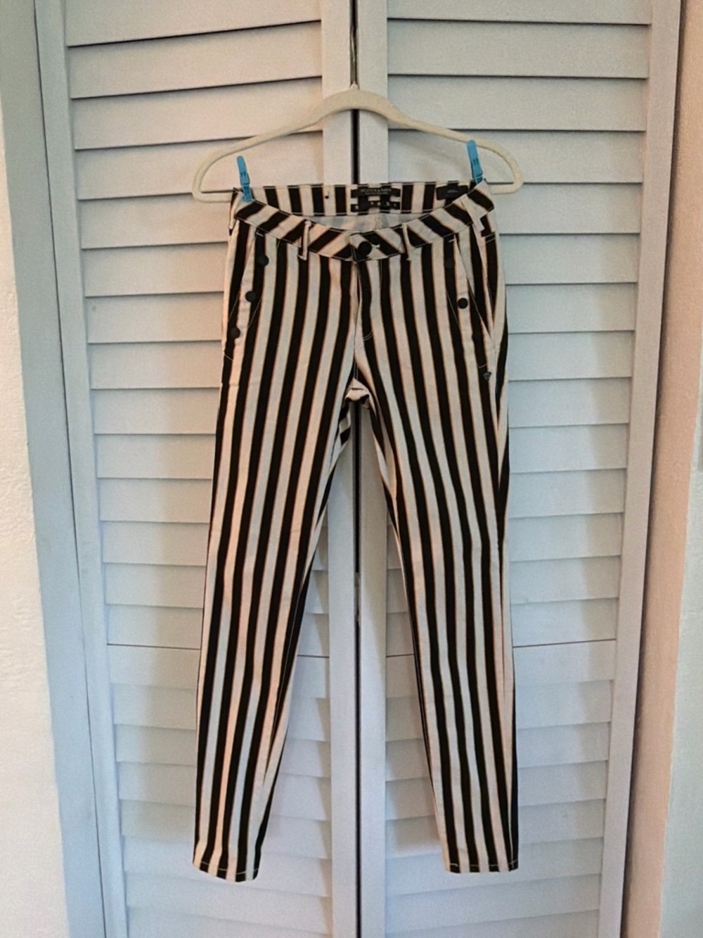 Scotch & Soda Black, White & Yellow Vertical Stripe Pants